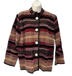 Vintage Flashback 90s Womens M Boho Tapestry Button Jacket Black Stripe Western